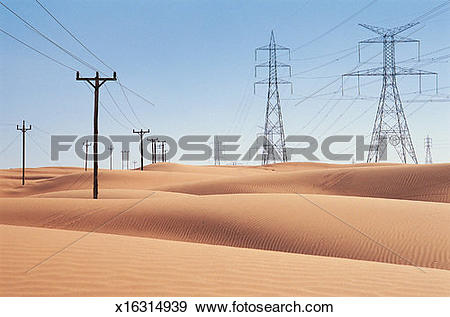 Stock Photograph of Diminishing Electricity Pylons and Telegraph.