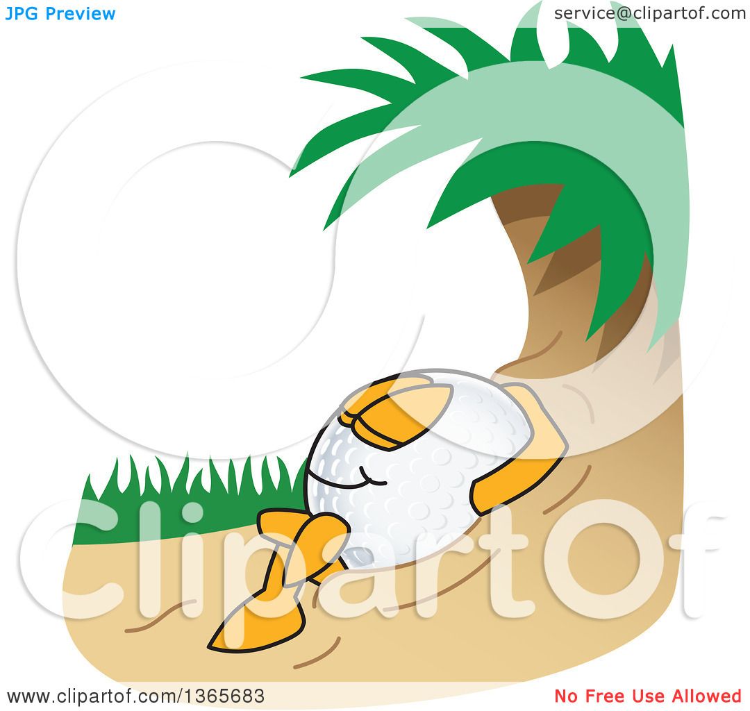 Clipart of a Golf Ball Sports Mascot Character Relaxing in a Sand.