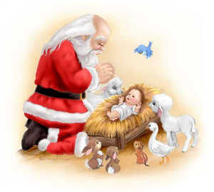 Clipart Of Santa Kneeling At The Manger.