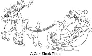 Santa And Reindeer Clipart Black And White.