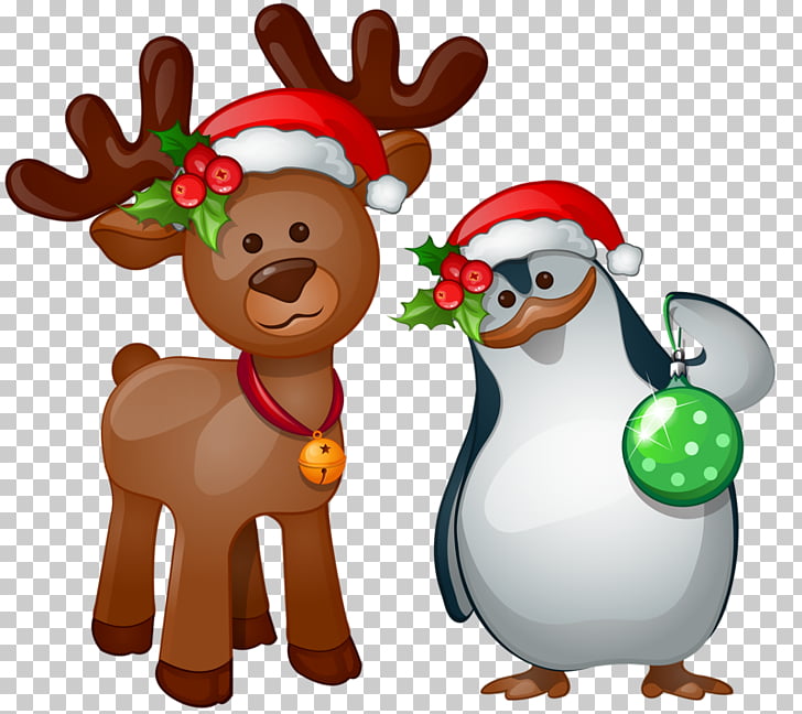 Rudolph Santa Claus Reindeer , Deer and penguins PNG clipart.