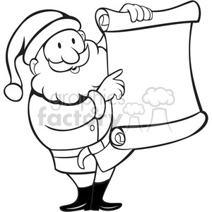 black and white santa holding blank list clipart. Royalty.
