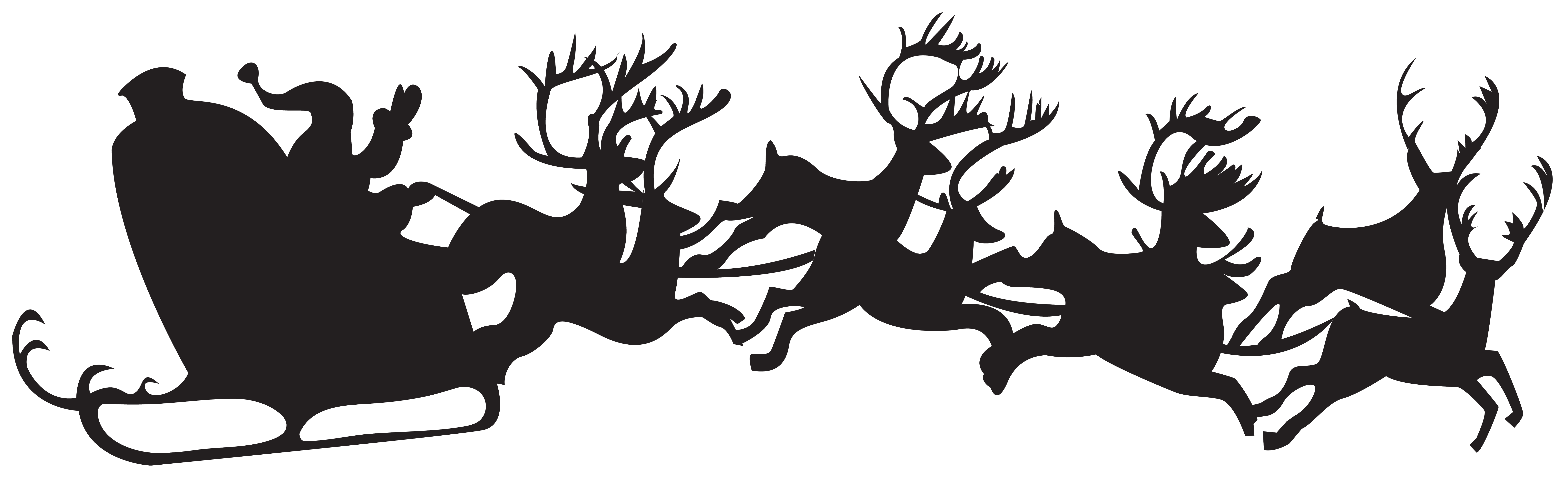 Christmas Silhouette Santa Claus with Sleigh PNG Clip Art.