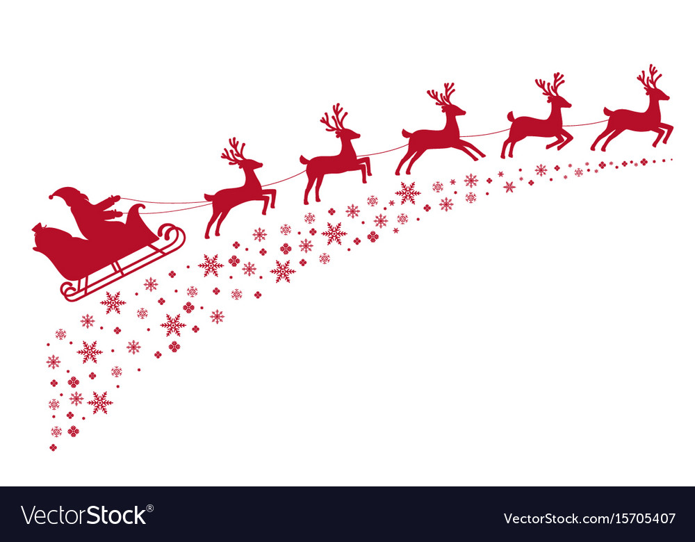 Santa sleigh reindeer flying on background.