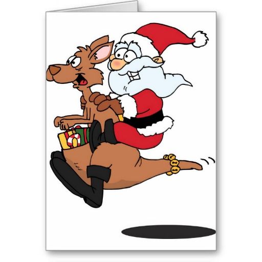 Australian Santa riding a Christmas kangaroo Holiday Card.