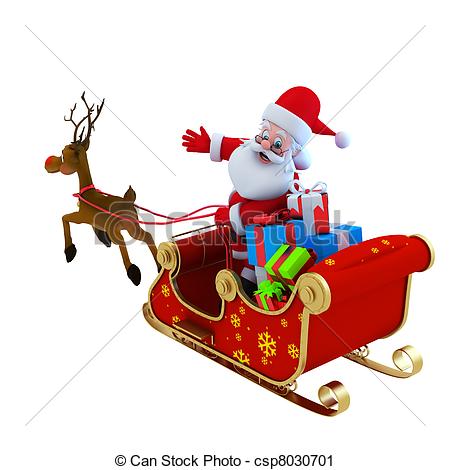 Clip Art of santa with his sleigh.