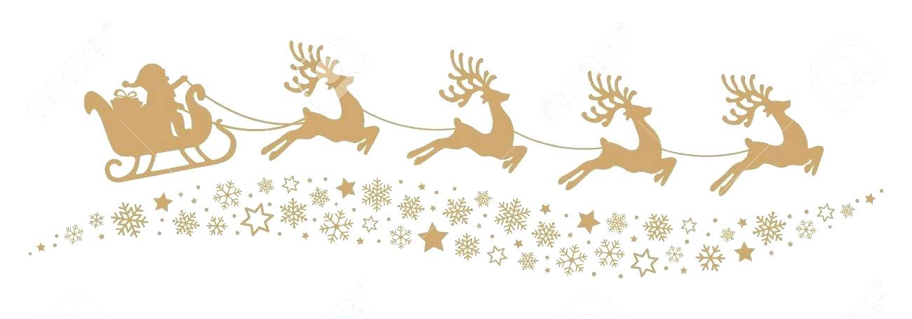 Santas Sleigh And Reindeer Flying Gold Silhouette Stock.