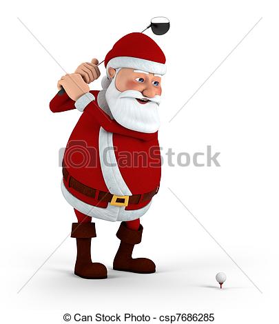 Stock Illustrations of Santa plays golf.