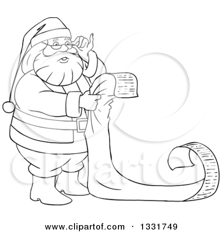 Santa With List Clipart Black And White.