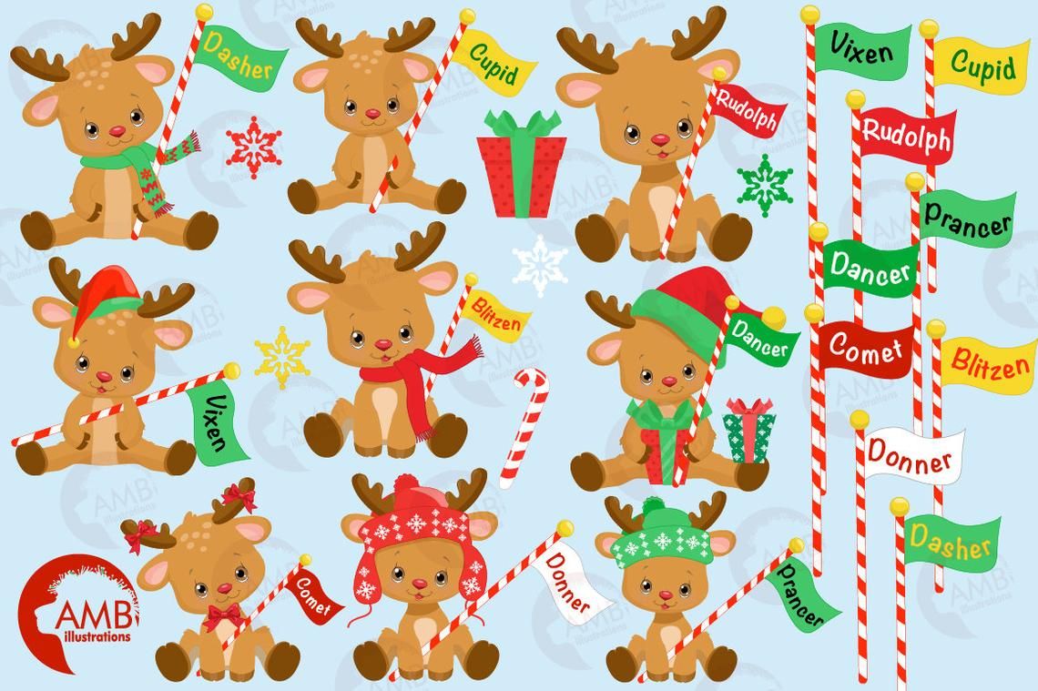 Christmas Clipart, Reindeer Clipart, Santa\'s Reindeer, Baby.