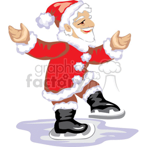 Happy Santa Claus Trying to Ice Skate clipart. Royalty.