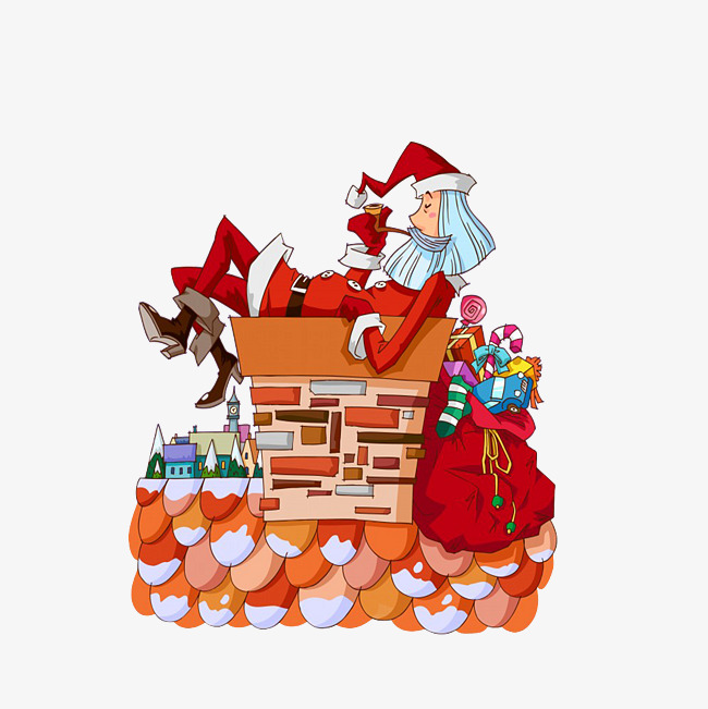 Download Free png Santa Claus Sleeping On A Chimney, Santa.