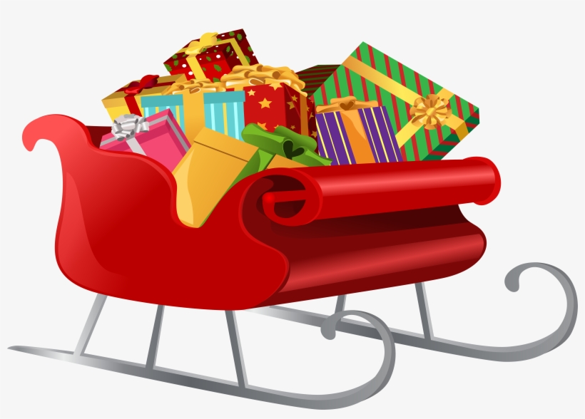 Santa Sleigh With Gifts Png Clip Art Image.