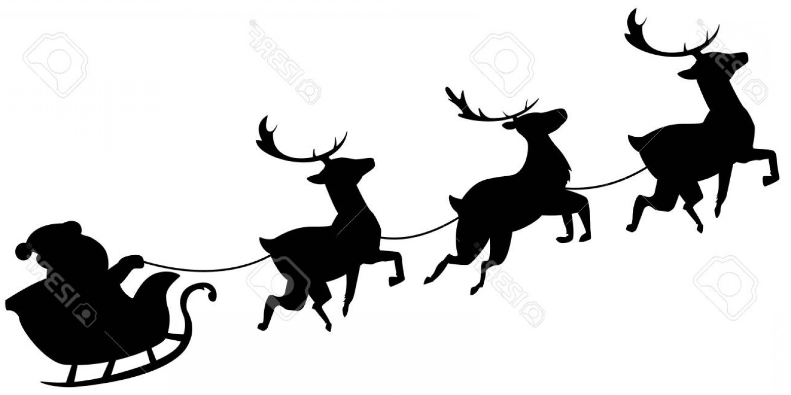 Silhouette Santa And Reindeer Clipart.