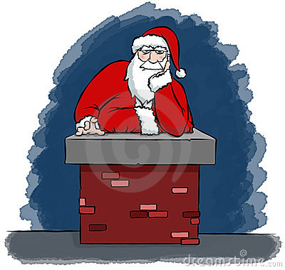 Santa Stuck In A Chimney Stock Photo.