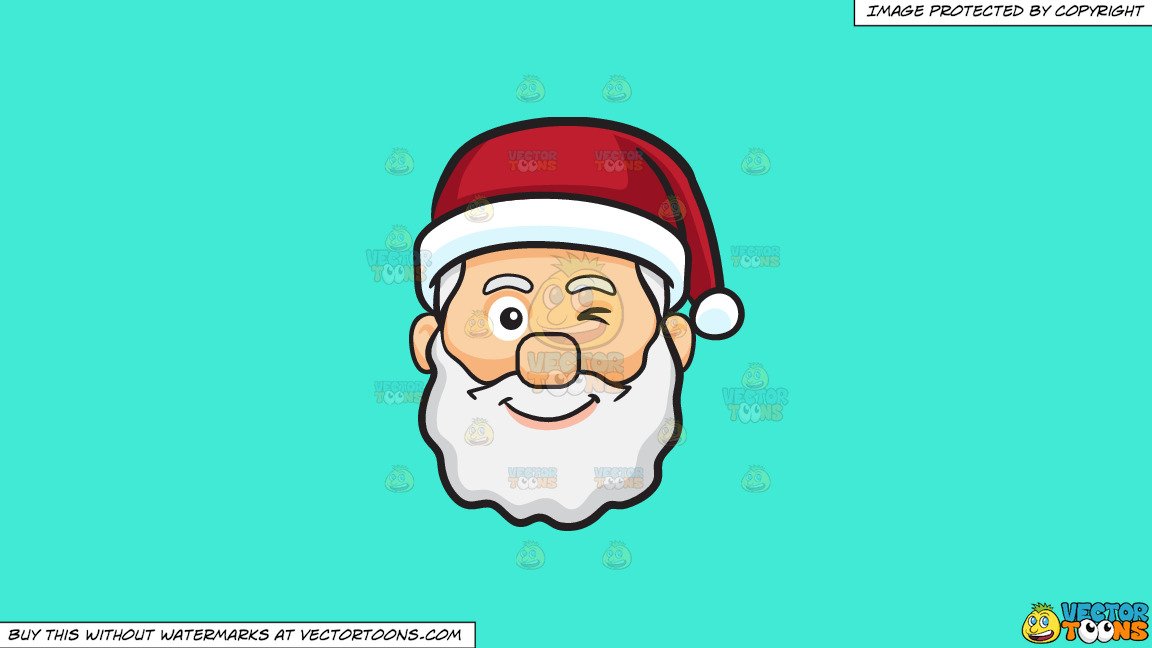 Clipart: A Winking Face Of Santa Claus on a Solid Turquiose 41Ead4  Background.