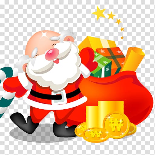 Santa Claus and sack of gifts illustration, toy christmas.