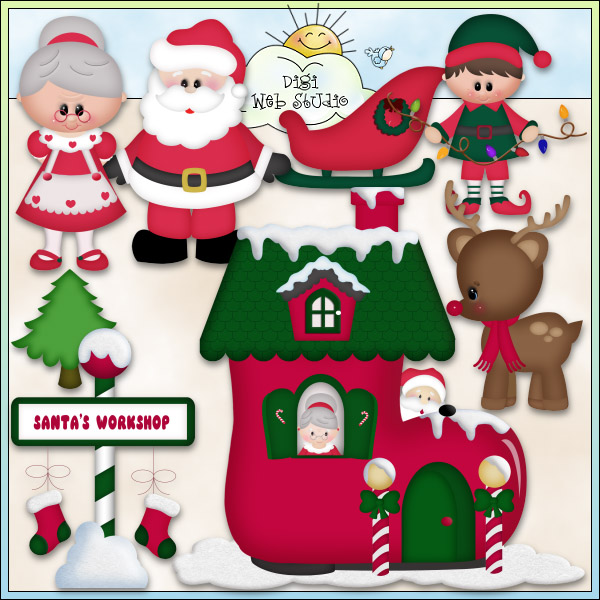 Clipart of santa workshop.