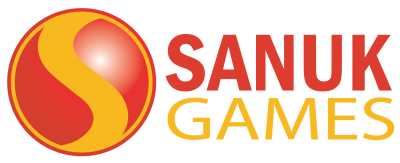 Logos for Sanuk Games SARL.