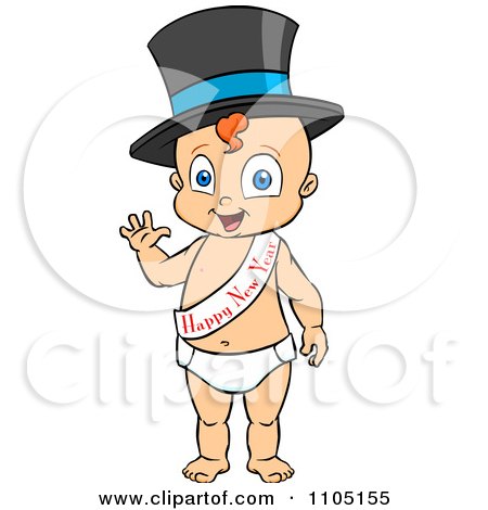 Clipart Baby Walking Upright And Wearing A Top Hat And Happy New.