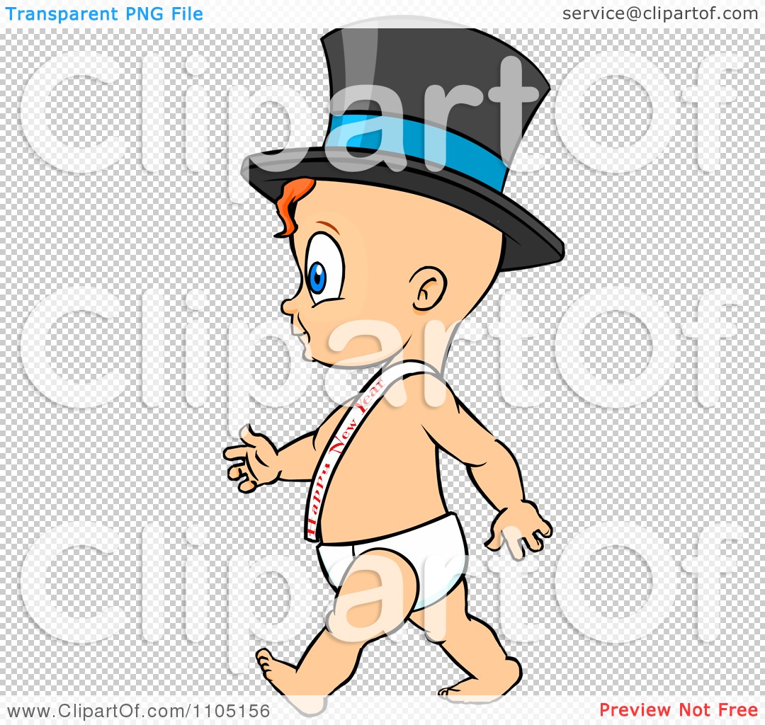 Clipart Baby Walking Upright And Wearing A Top Hat And Happy New.