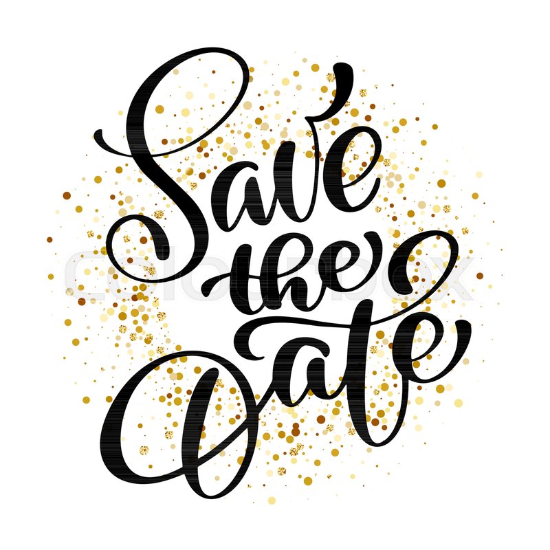Save the date text calligraphy vector.
