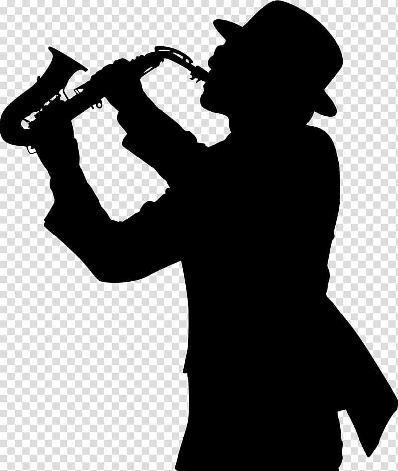 Saxophone Trumpeter Silhouette Jazz, Trumpet transparent.
