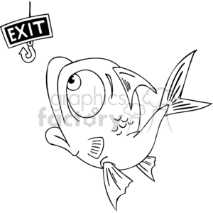 a fish looking a hook with a sign that say exit on it clipart. Royalty.