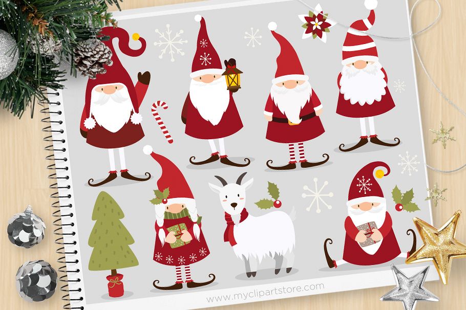 Scandinavian Christmas Gnome Clipart.