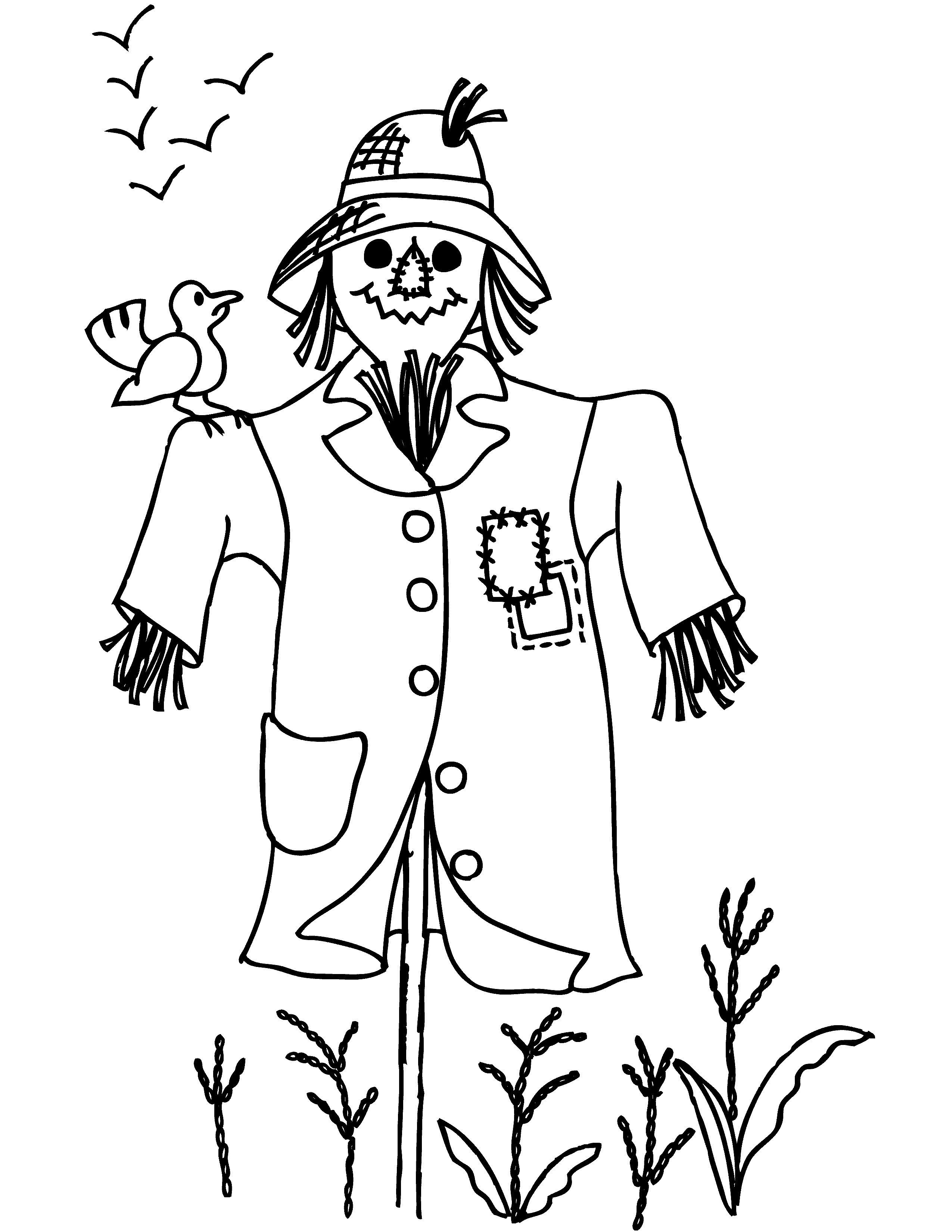 Free black and white scarecrow clipart.