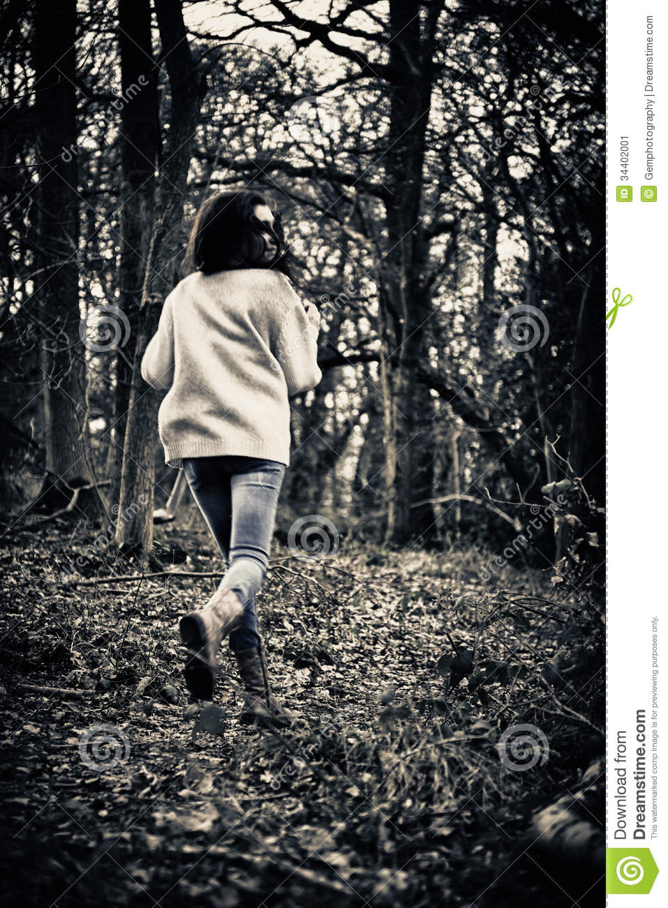 Scared Girl Running Stock Image.