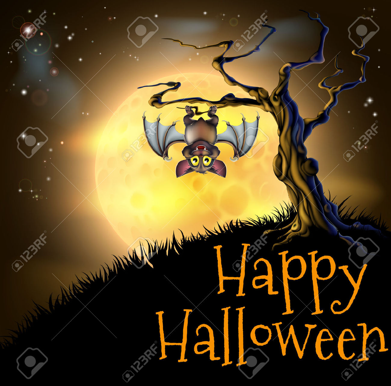 A Spooky Scary Orange Halloween Background Scene With Vampire.
