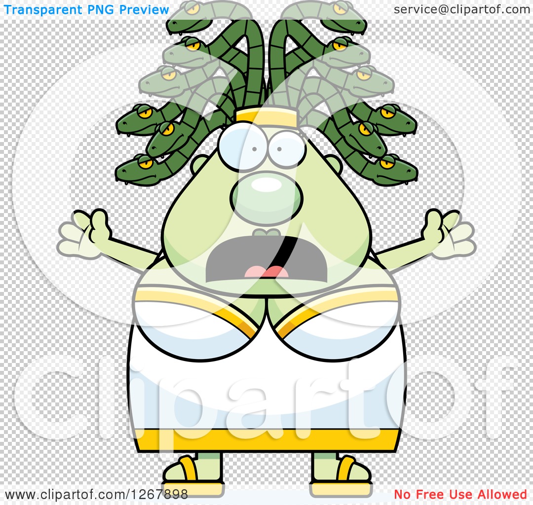 Clipart of a Scared Screaming Chubby Gorgon Medusa Woman with.