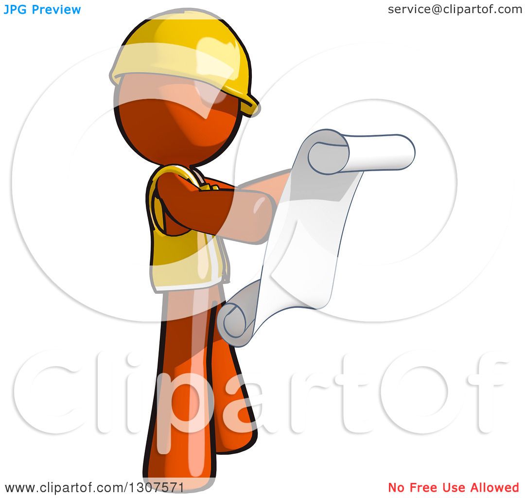 Clipart of a Contractor Orange Man Worker Facing Right and.