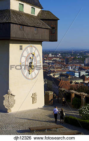 Stock Images of Austria, Styria, Graz, Schlossberg, Uhrturm Tower.