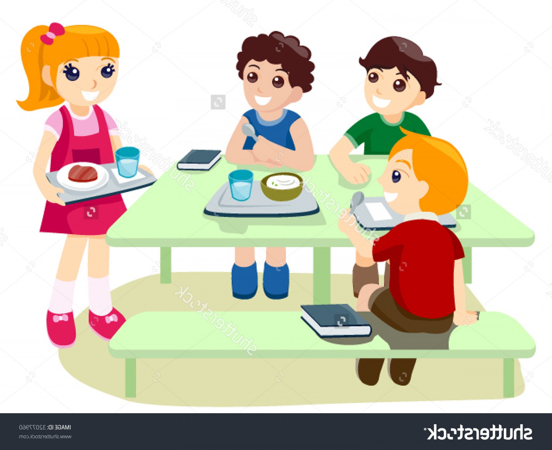 Дети обедают в школе рисунок