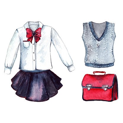 School Clothes Pupil Uniform Form Fashion Look Set Isolated.