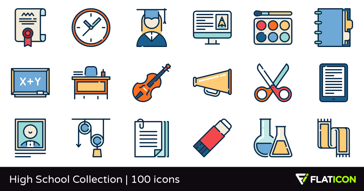 High School Collection 100 premium icons (SVG, EPS, PSD, PNG.