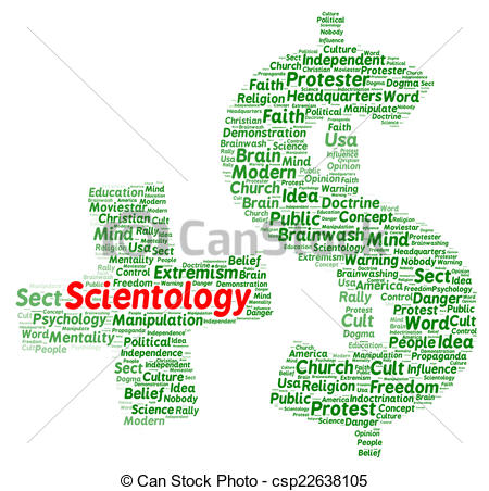Stock Illustration of Scientology word cloud shape concept.