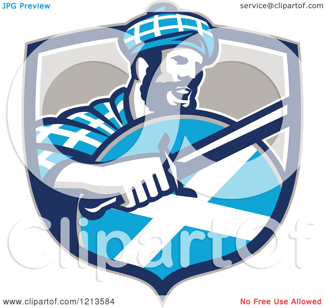 Clipart of a Scottish Highlander in a Tartan with a Sword and.