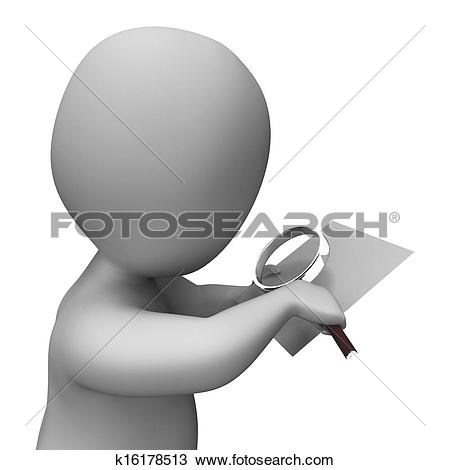 Stock Photo of Looking Magnifier Document Character Showing.