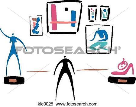 Stock Illustration of A man in an art gallery with paintings and.