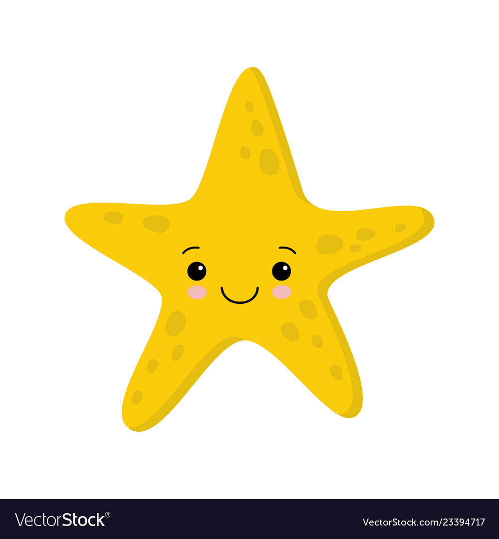 Smiling cute starfish flat style kawaii.