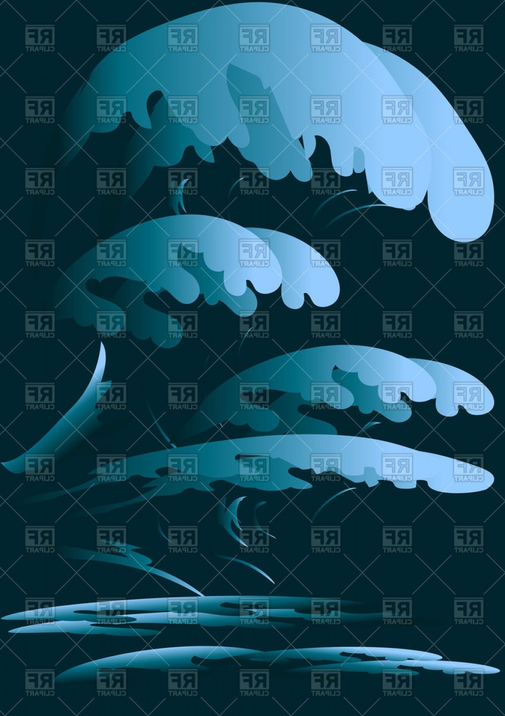 Night Sea Or Ocean Storm With Large Waves Vector Clipart.