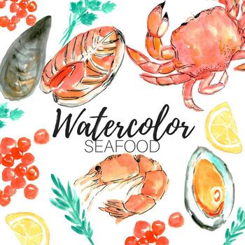 watercolor food seafood clipart.