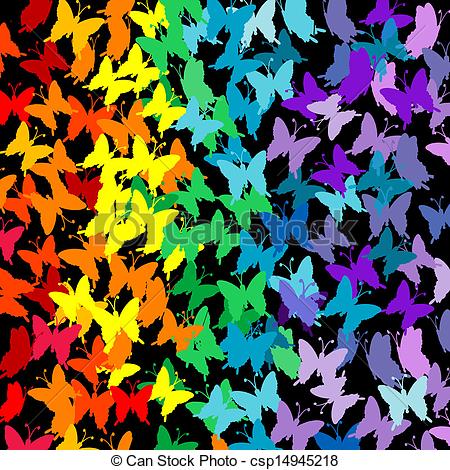 Vector Clip Art of Seamless pattern with rainbow butterflies.
