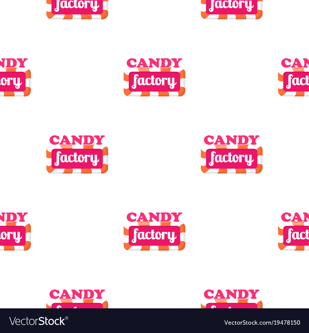 Seamless pattern with candy factory logo.