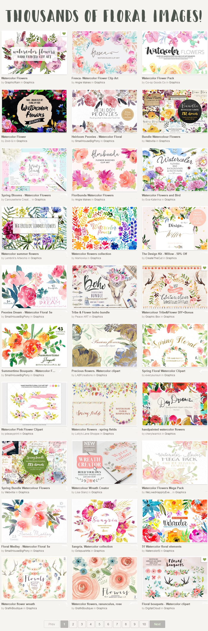Favorite floral clipart resource! Search for 'watercolor flowers.