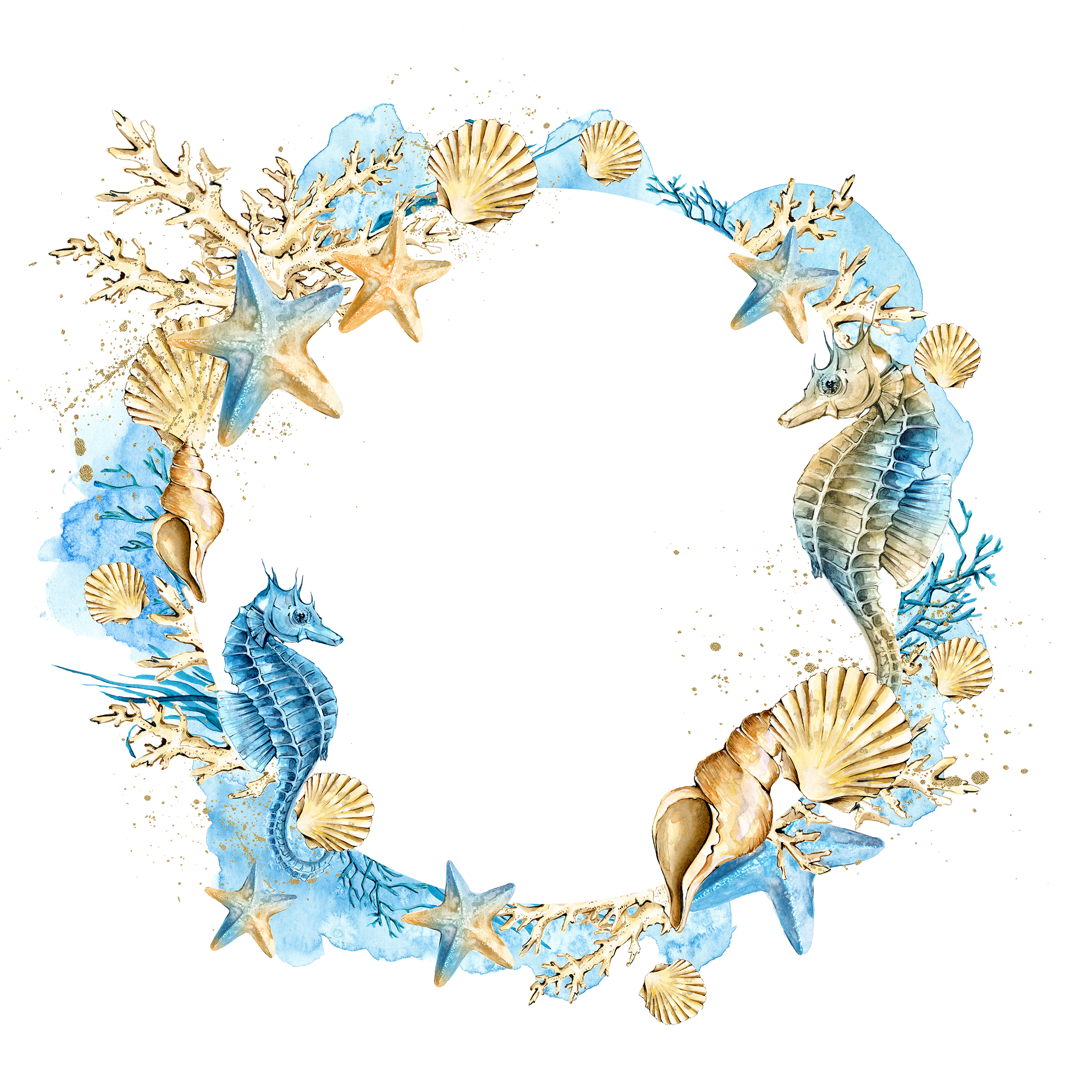 Download Wreath Starfish Shells Seashell Wedding Watercolor.