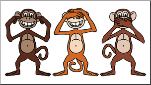 Clip Art: Cartoon Monkeys: Hear No Evil, See No Evil, Speak.
